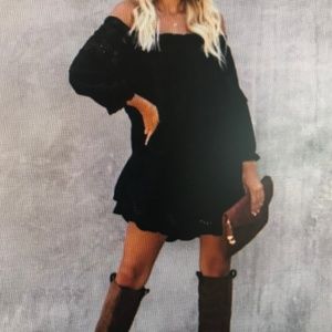 Vici Off The Shoulder Black Eyelet Dress